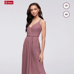 Double - Strap Long Georgette Bridesmaid Wrap Dress